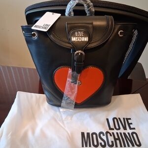 Love Moschino Black Backpack with Red Heart Accent